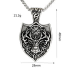Kobine Men's Punk Deer Head Compass Shield Pendant Necklace
