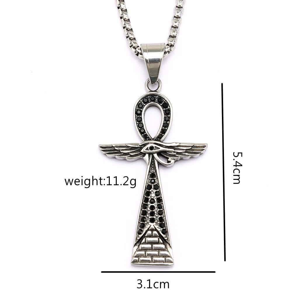 Kobine Men's Punk Diamante Eye Wing Cross Necklace