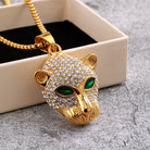 Kobine Men's Punk Diamante Green Eyes Leopard Head Necklace