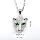 Kobine Men's Punk Diamante Green Eyes Leopard Head Necklace