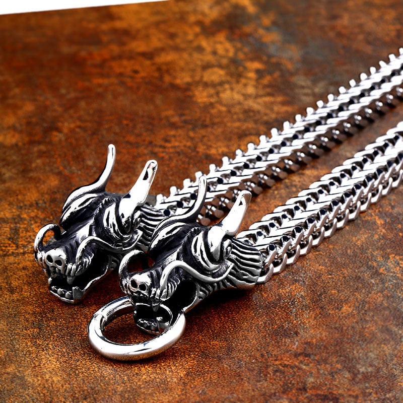 Kobine Men's Punk Double Dragon Chain Bracelet