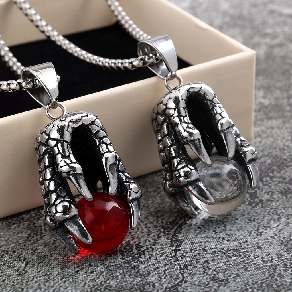 Kobine Men's Punk Dragon Claw Orb Necklace