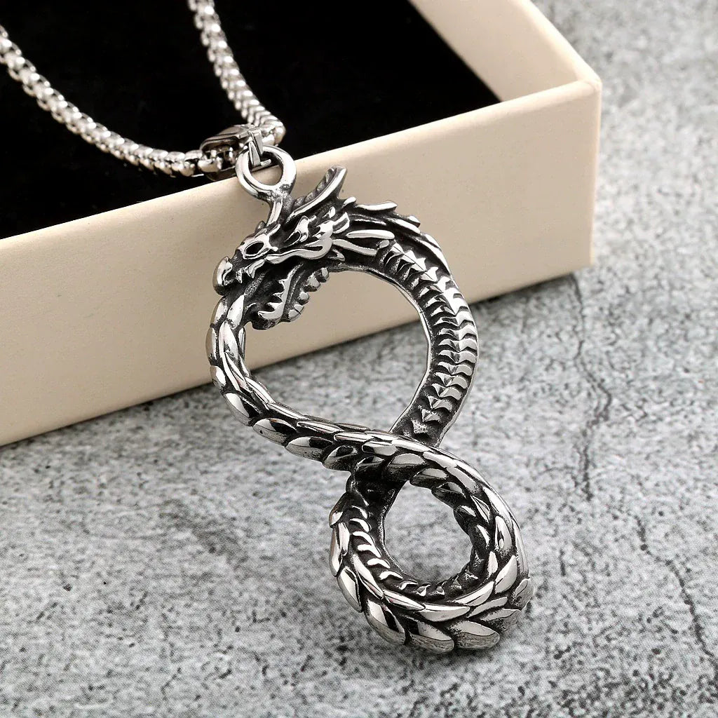 Kobine Men's Punk Dragon Infinity Symbol Pendant Necklace