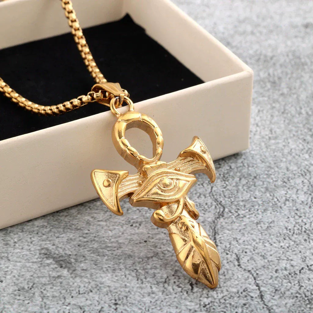 Kobine Men's Punk Eye of Horus Ankh Necklace
