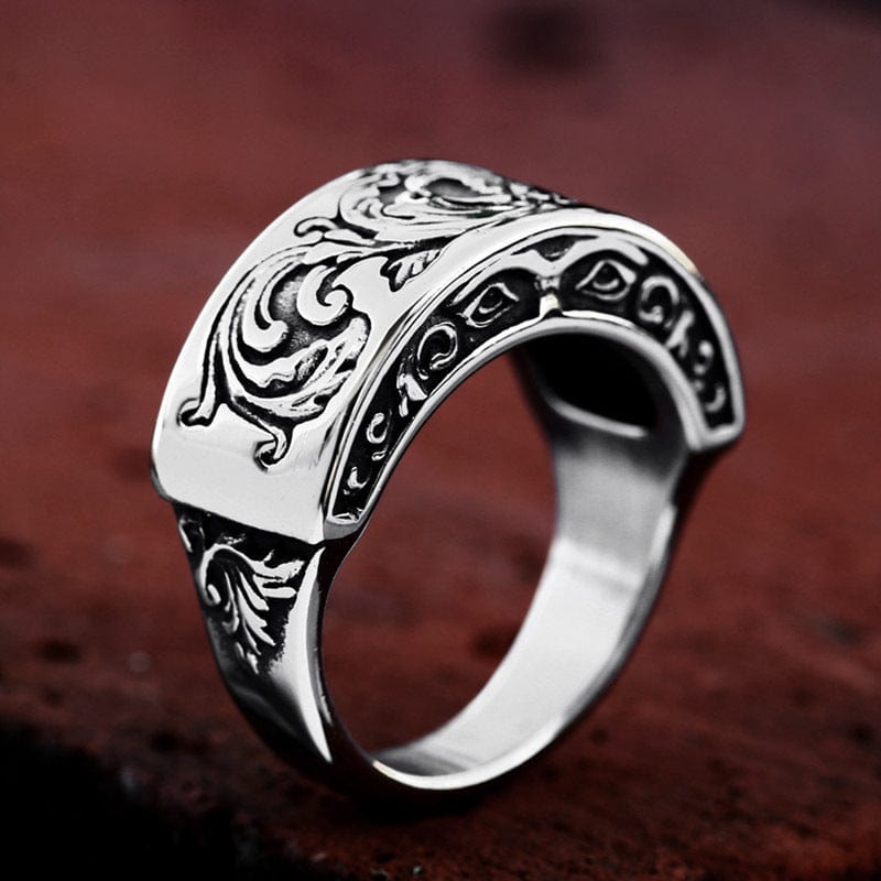 Kobine Men's Punk Floral Embossed Ring