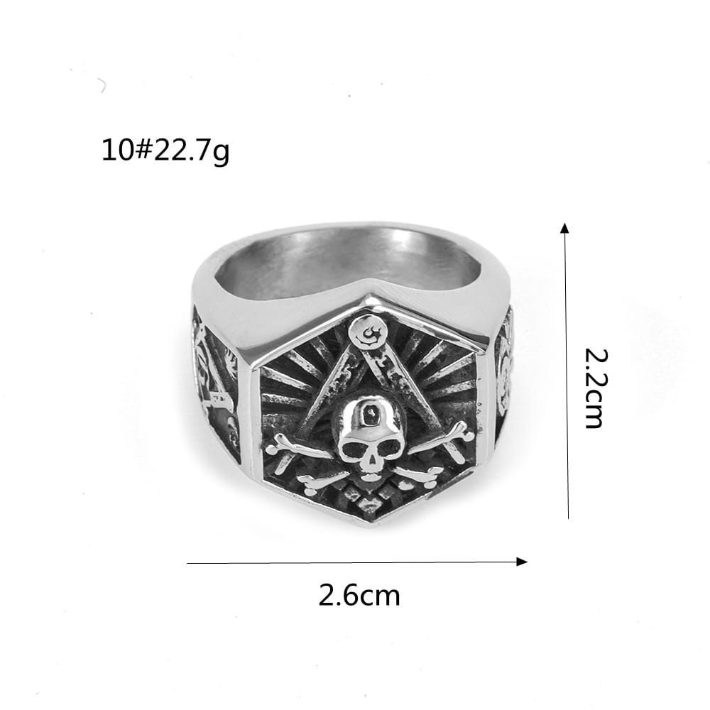 Kobine Men's Punk Hexagon Skull Carved Ring