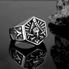 Kobine Men's Punk Hexagon Skull Carved Ring