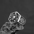 Kobine Men's Punk Hexagon Skull Carved Ring