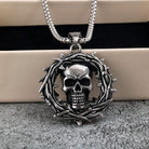 Kobine Men's Punk Hollow Out Thorns Skull Necklace