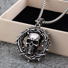 Kobine Men's Punk Hollow Out Thorns Skull Necklace