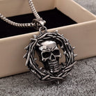 Kobine Men's Punk Hollow Out Thorns Skull Necklace