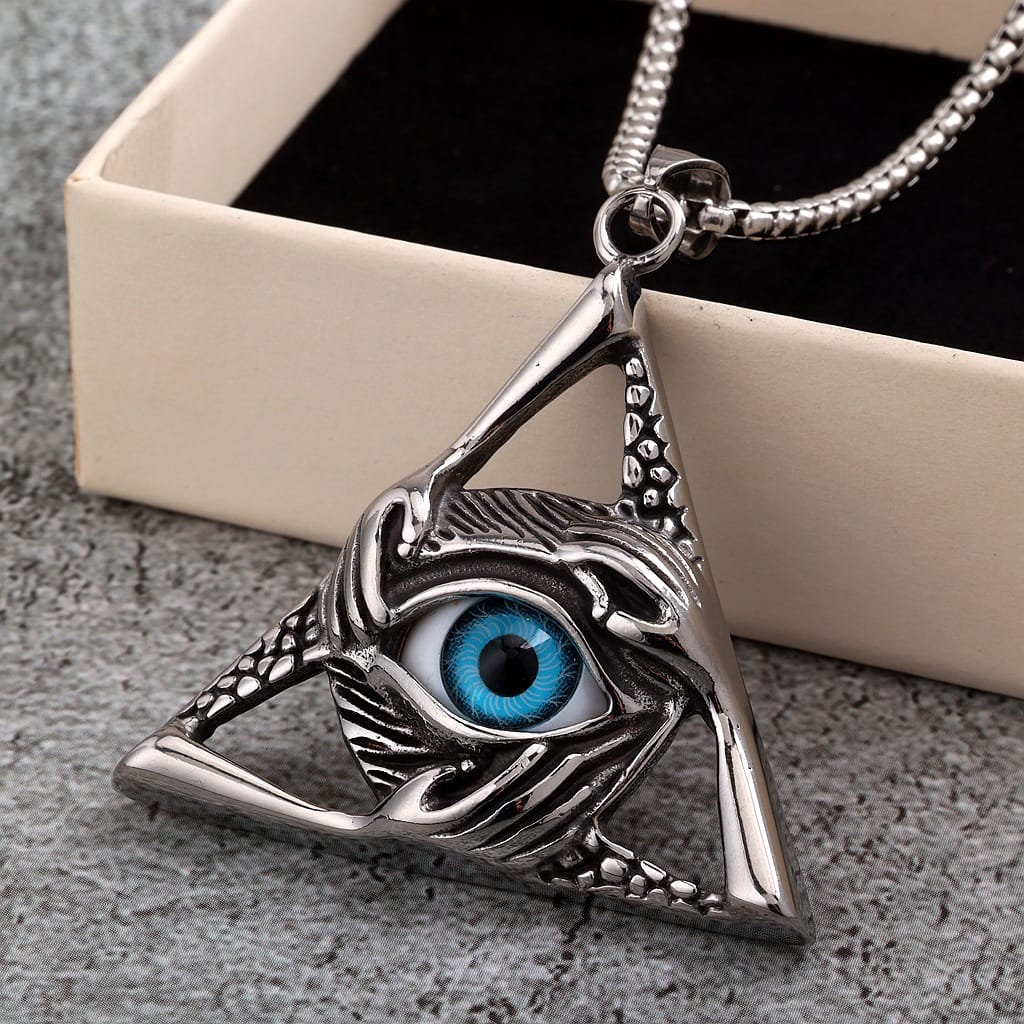 Kobine Men's Punk Hollow Out Triangle Eye Necklace