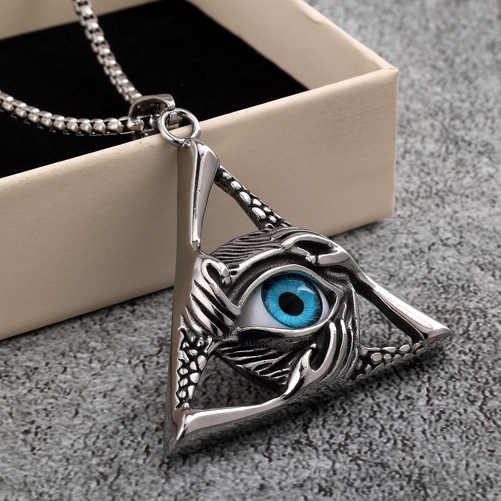 Kobine Men's Punk Hollow Out Triangle Eye Necklace
