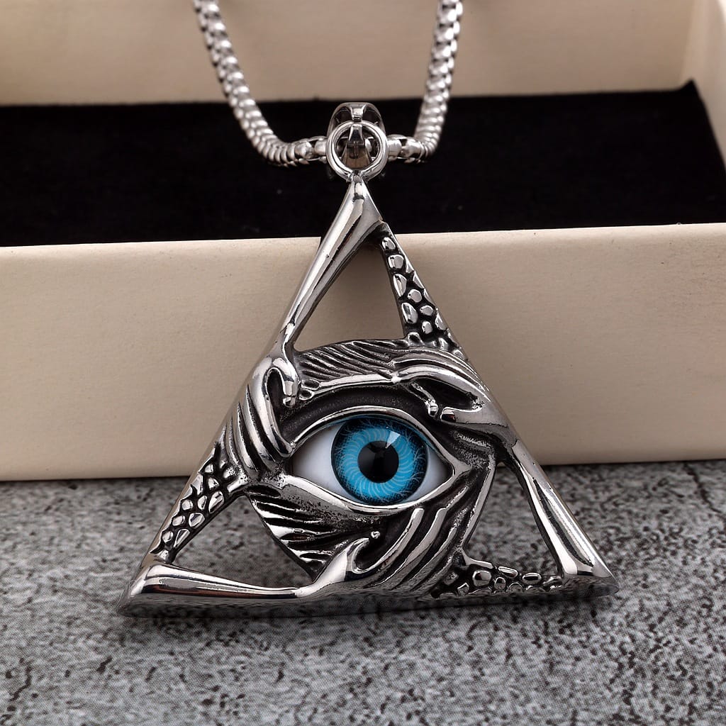Kobine Men's Punk Hollow Out Triangle Eye Necklace