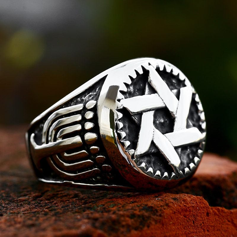 Kobine Men's Punk Hollowed Star Waved Ring