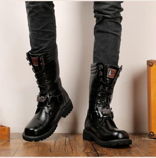 Men's Punk Laced Up Faux Leather Military Combat Boots – Punk Design