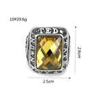 Kobine Men's Punk Letter Carved Simulated Citrine Ring