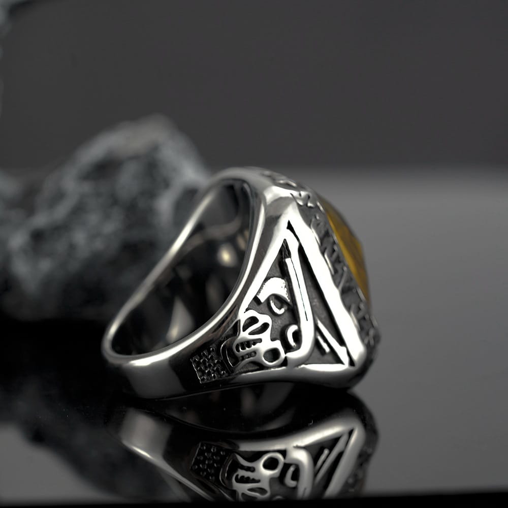 Kobine Men's Punk Letter Carved Simulated Citrine Ring