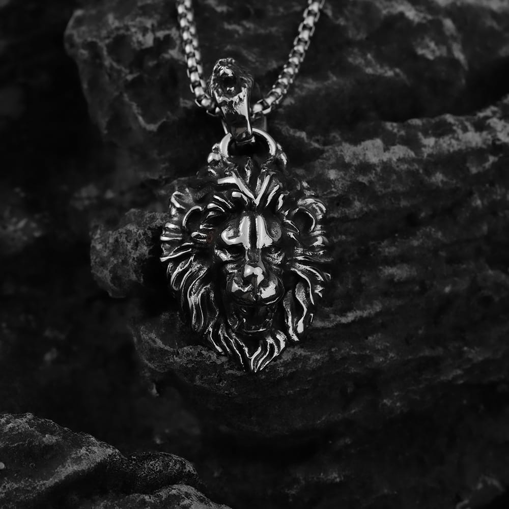 Kobine Men's Punk Lion Head Pendant Necklace