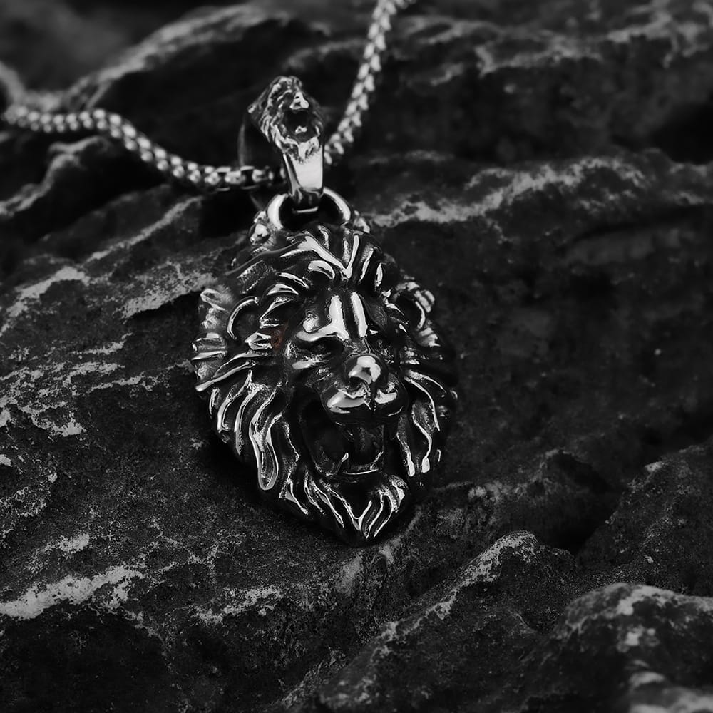 Kobine Men's Punk Lion Head Pendant Necklace