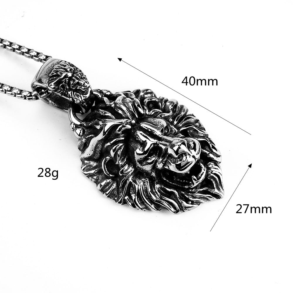 Kobine Men's Punk Lion Head Pendant Necklace