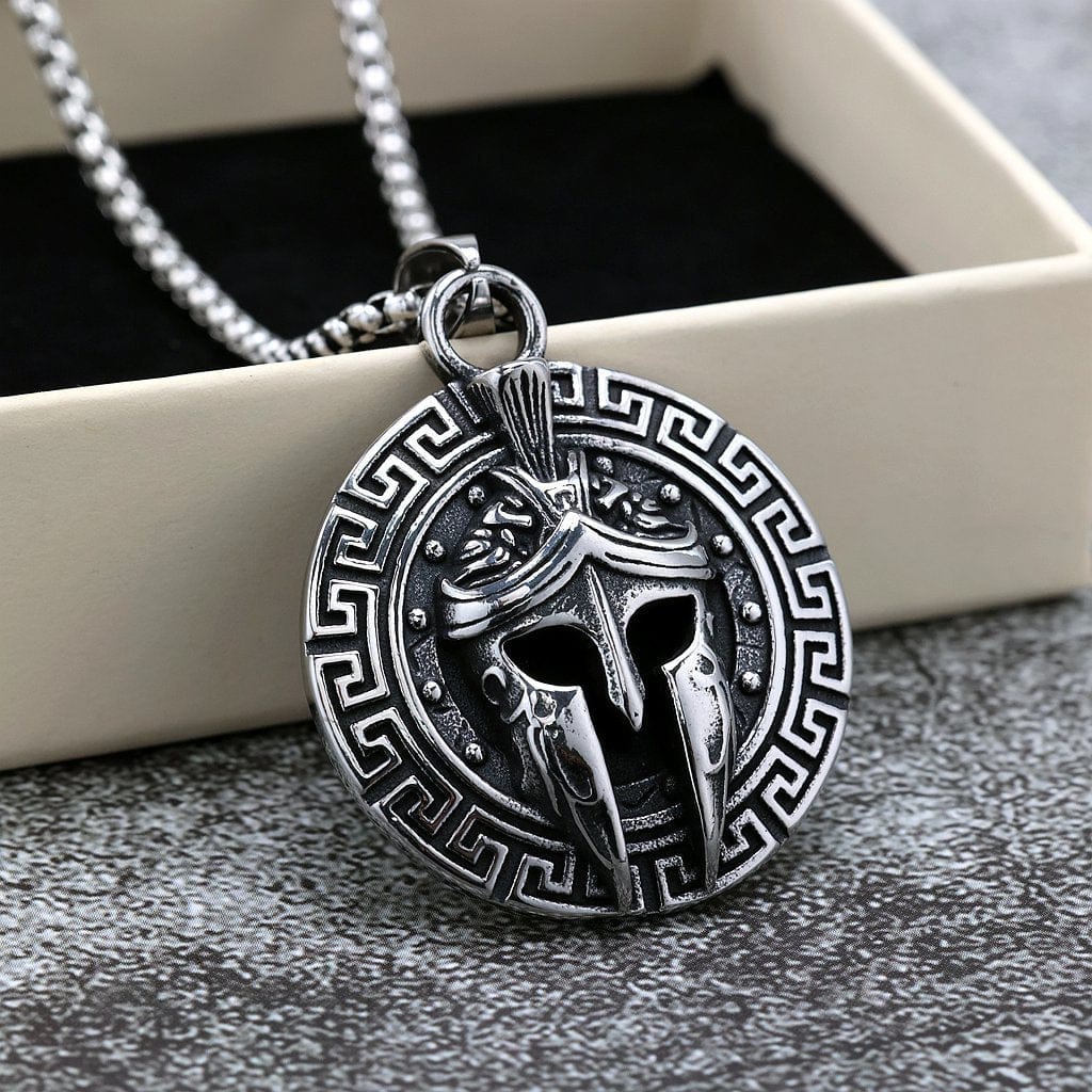Kobine Men's Punk Meander Spartan Helmet Necklace