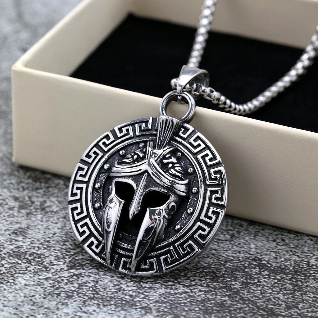 Kobine Men's Punk Meander Spartan Helmet Necklace