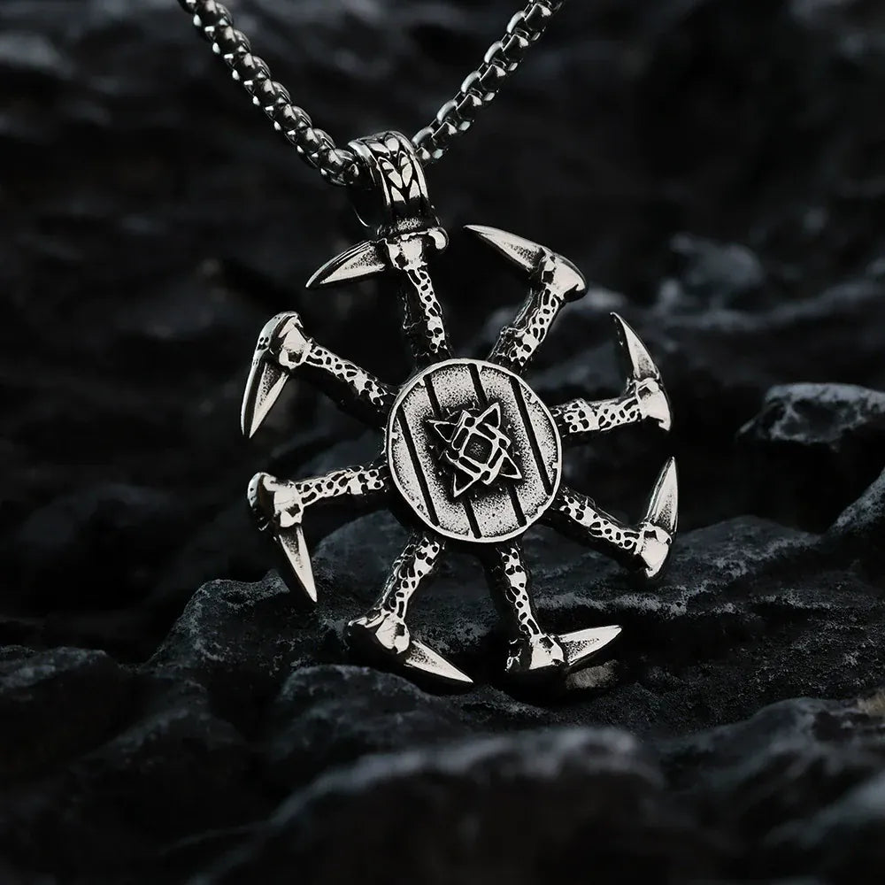 Kobine Men's Punk Multi-Axe Surrounding Symbol Pendant Necklace