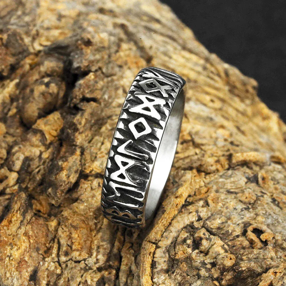 Kobine Men's Punk Norse Runes Band Ring