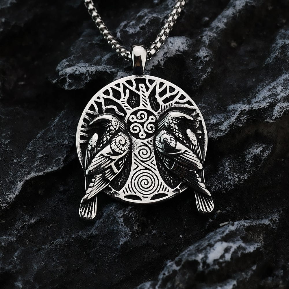 Kobine Men's Punk Odin's Ravens & Celtic Tree of Life Necklace