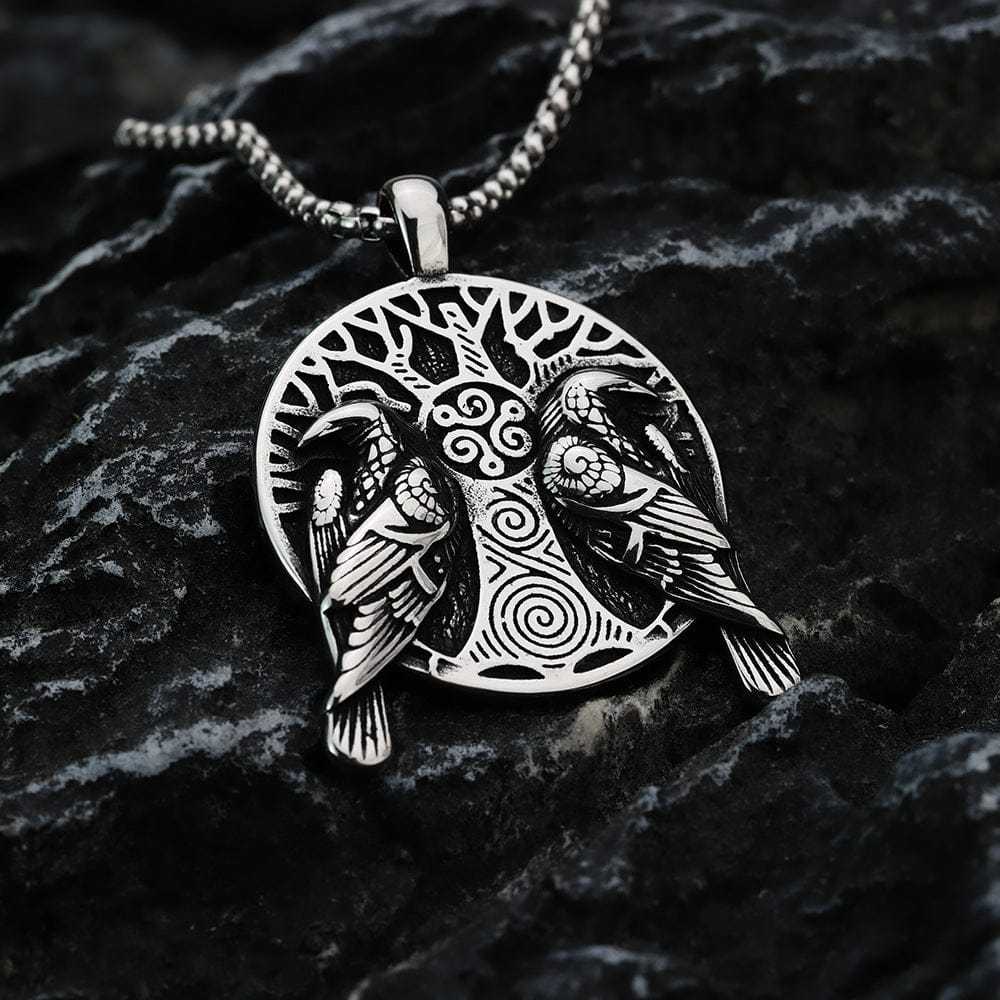 Kobine Men's Punk Odin's Ravens & Celtic Tree of Life Necklace