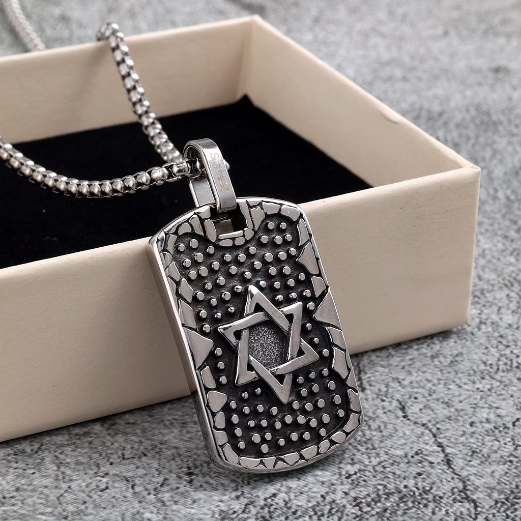 Kobine Men's Punk Pentacle Embossed Necklace