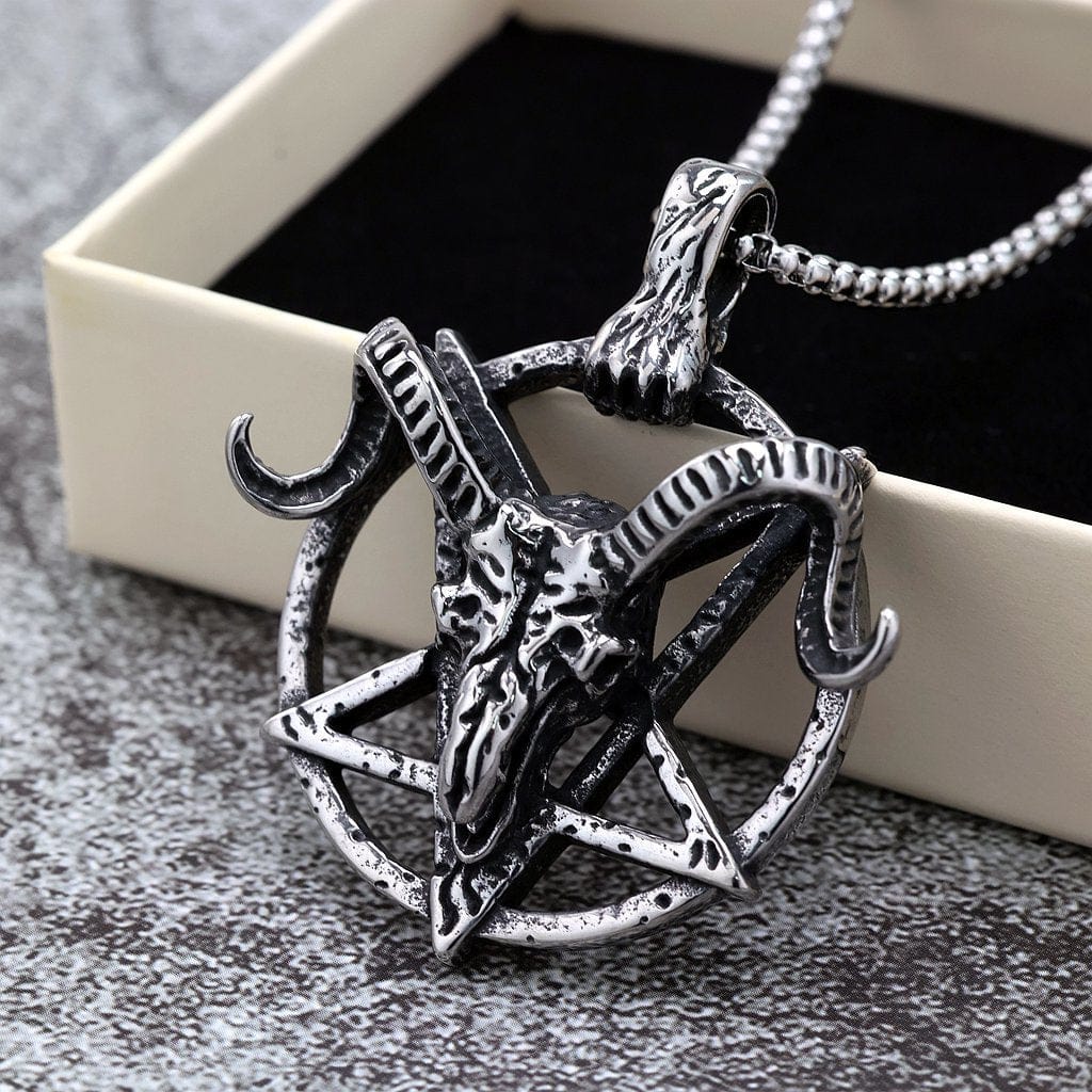 Kobine Men's Punk Pentagram Goat Head Necklace
