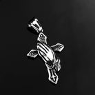 Kobine Men's Punk Praying Hands & Cross Necklace