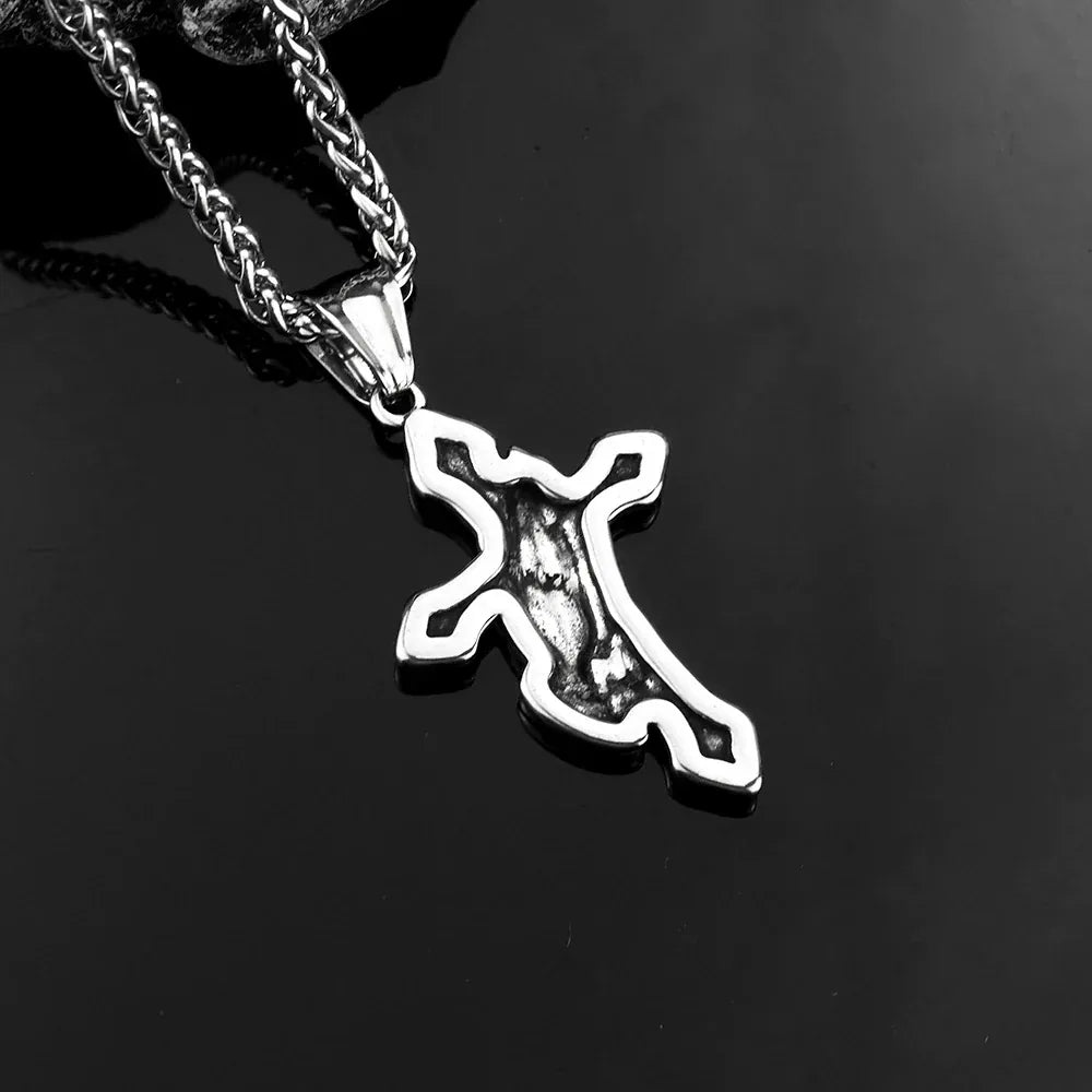 Kobine Men's Punk Praying Hands & Cross Necklace