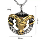 Kobine Men's Punk Ram Skull & Norse Runes Pendant Necklace