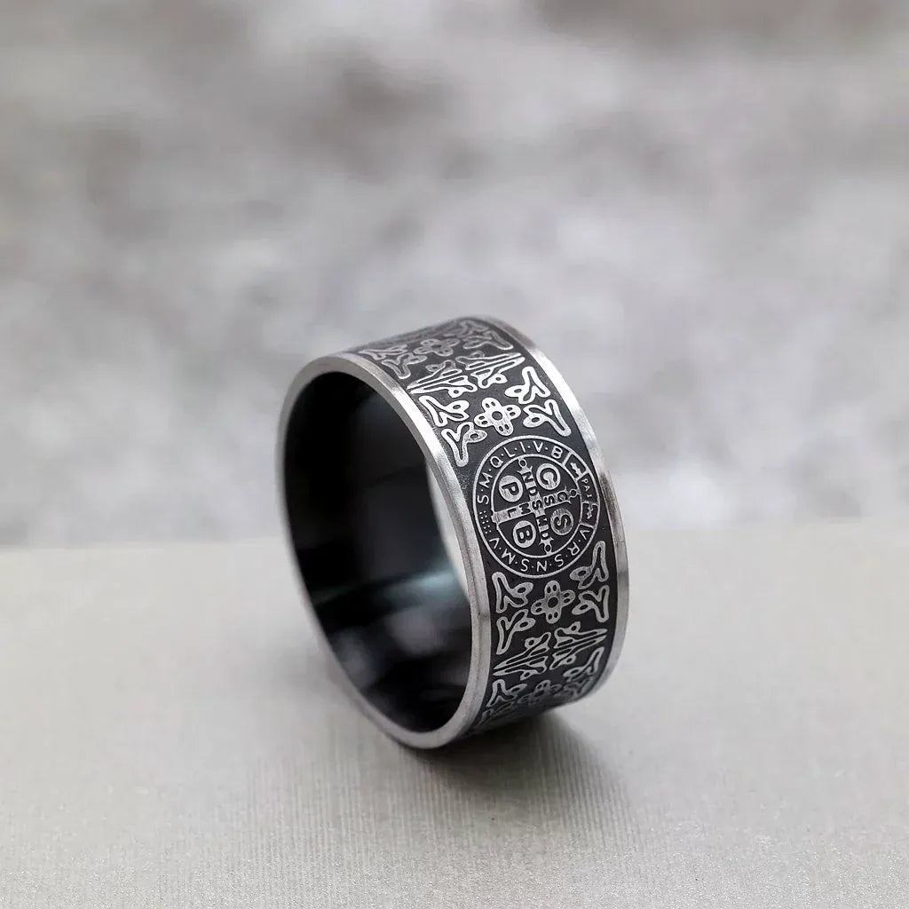 Kobine Men's Punk Retro Emblem & Ornate Pattern Ring