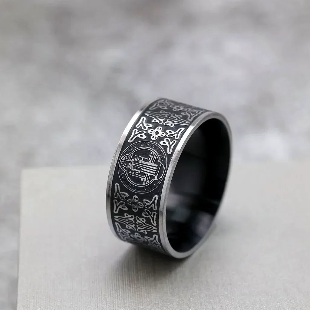 Kobine Men's Punk Retro Emblem & Ornate Pattern Ring
