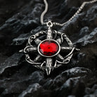 Kobine Men's Punk Retro Ornate Pattern & Red Gemstone Necklace
