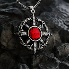 Kobine Men's Punk Retro Ornate Pattern & Red Gemstone Necklace