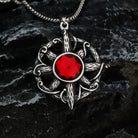 Kobine Men's Punk Retro Ornate Pattern & Red Gemstone Necklace