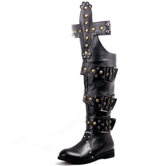 Kobine Men's Punk Rivets Faux Leather Over The Knee Boots