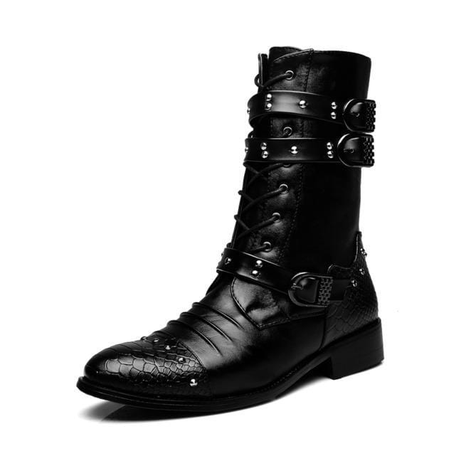 Botas puntiagudas con cordones y remaches punk de Kobine para hombre, botas Martin, botas militares para hombre