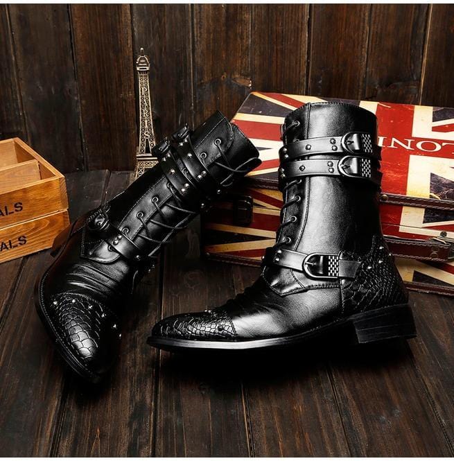 Botas puntiagudas con cordones y remaches punk de Kobine para hombre, botas Martin, botas militares para hombre