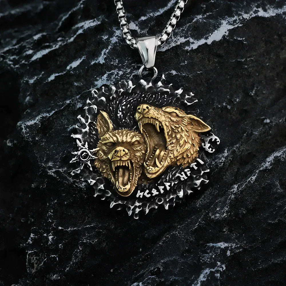 Kobine Men's Punk Roaring Wolves Necklace