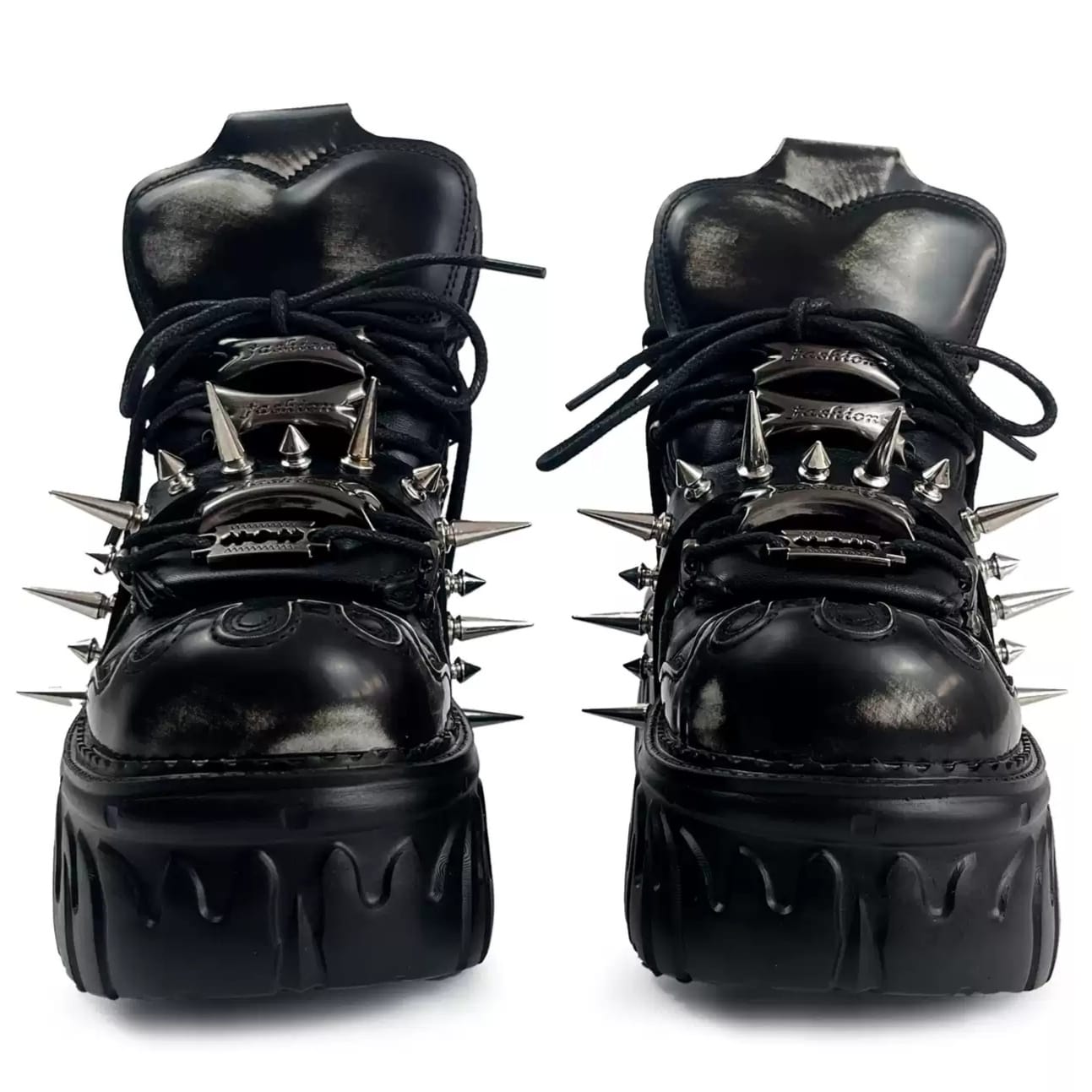 Kobine Men's Punk Rock Spiked Chunky Platform Shoes