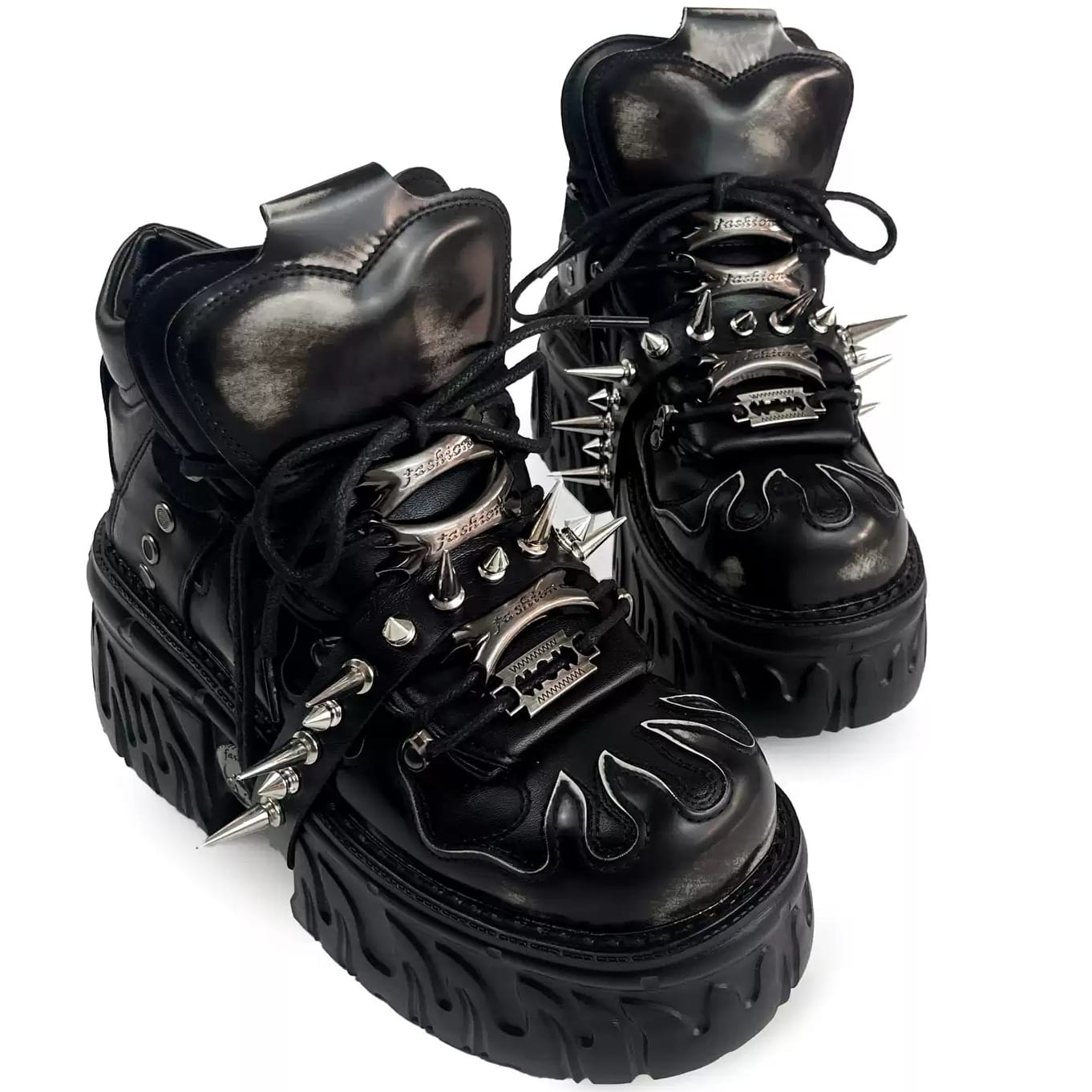Kobine Men's Punk Rock Spiked Chunky Platform Shoes