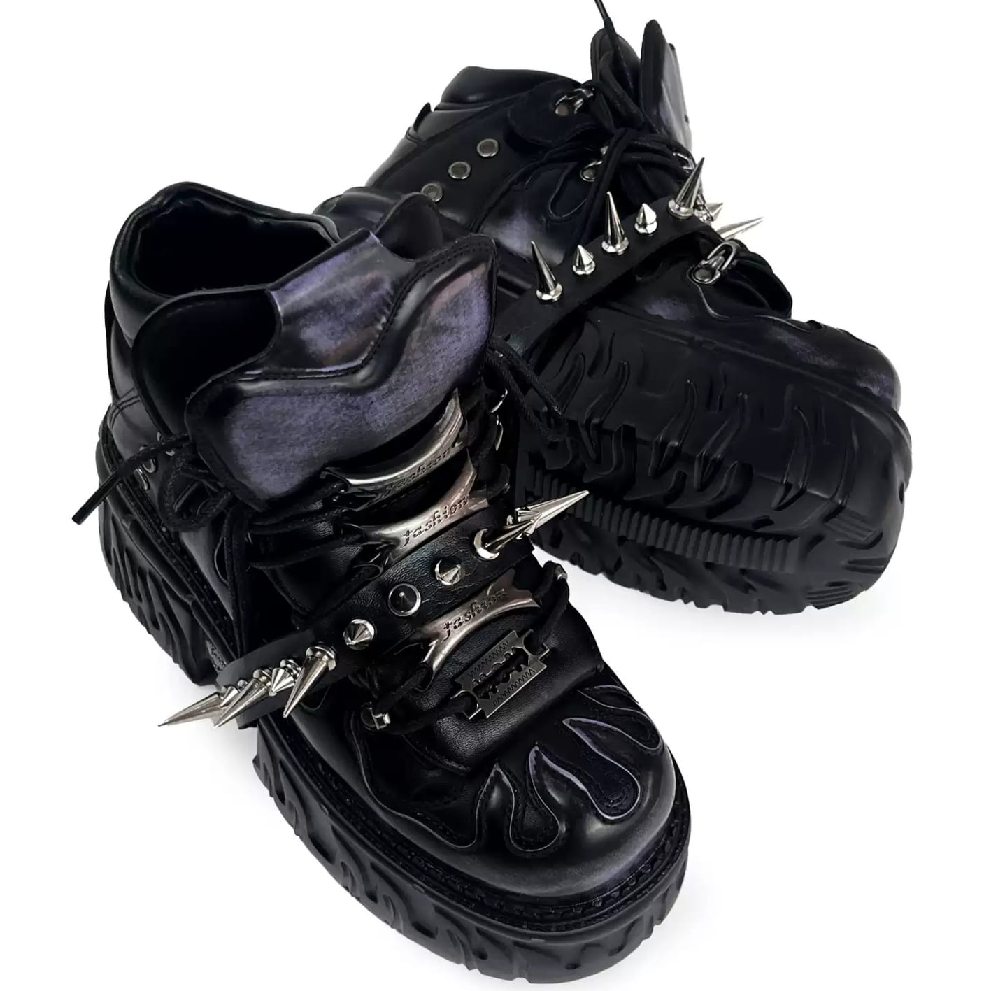 Kobine Men's Punk Rock Spiked Chunky Platform Shoes