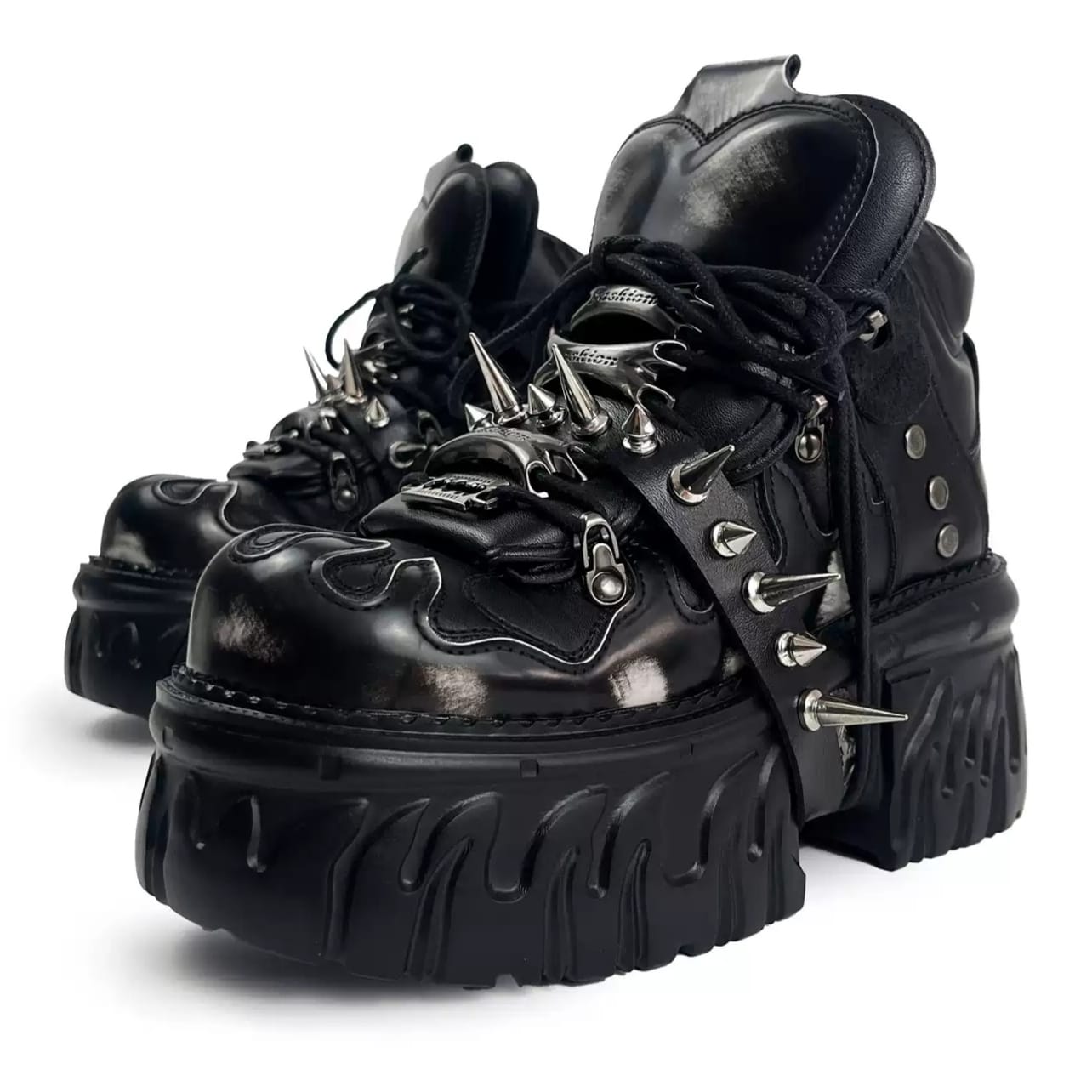 Kobine Men's Punk Rock Spiked Chunky Platform Shoes