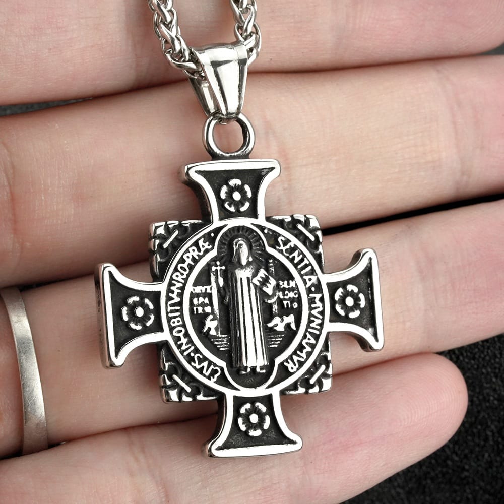 Kobine Men's Punk Saint Figure Cross Medal Pendant Necklace